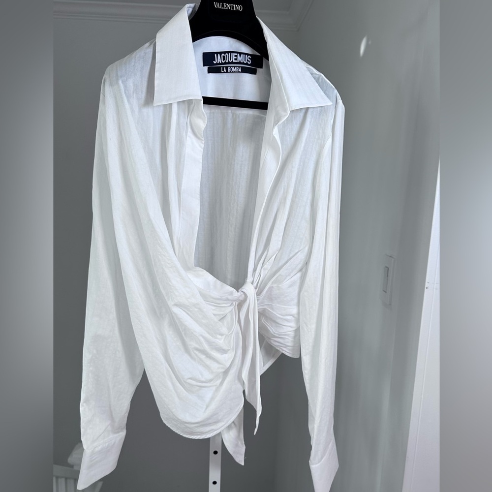 Jacquemus White La Bomba Drape Front Blouse FR40 US 8, $860 Retail NEW - Picture 6 of 11